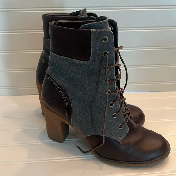 Timberland Glance Heel Field Boots Leather Canvas Sz 10 - Picture 3 of 6